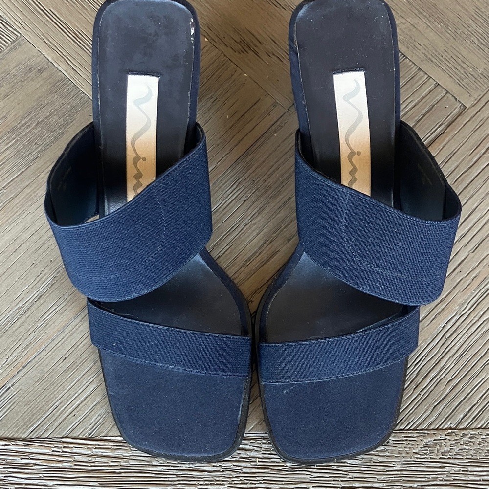 Nina Navy Double Elastic Strap Slide Sandals